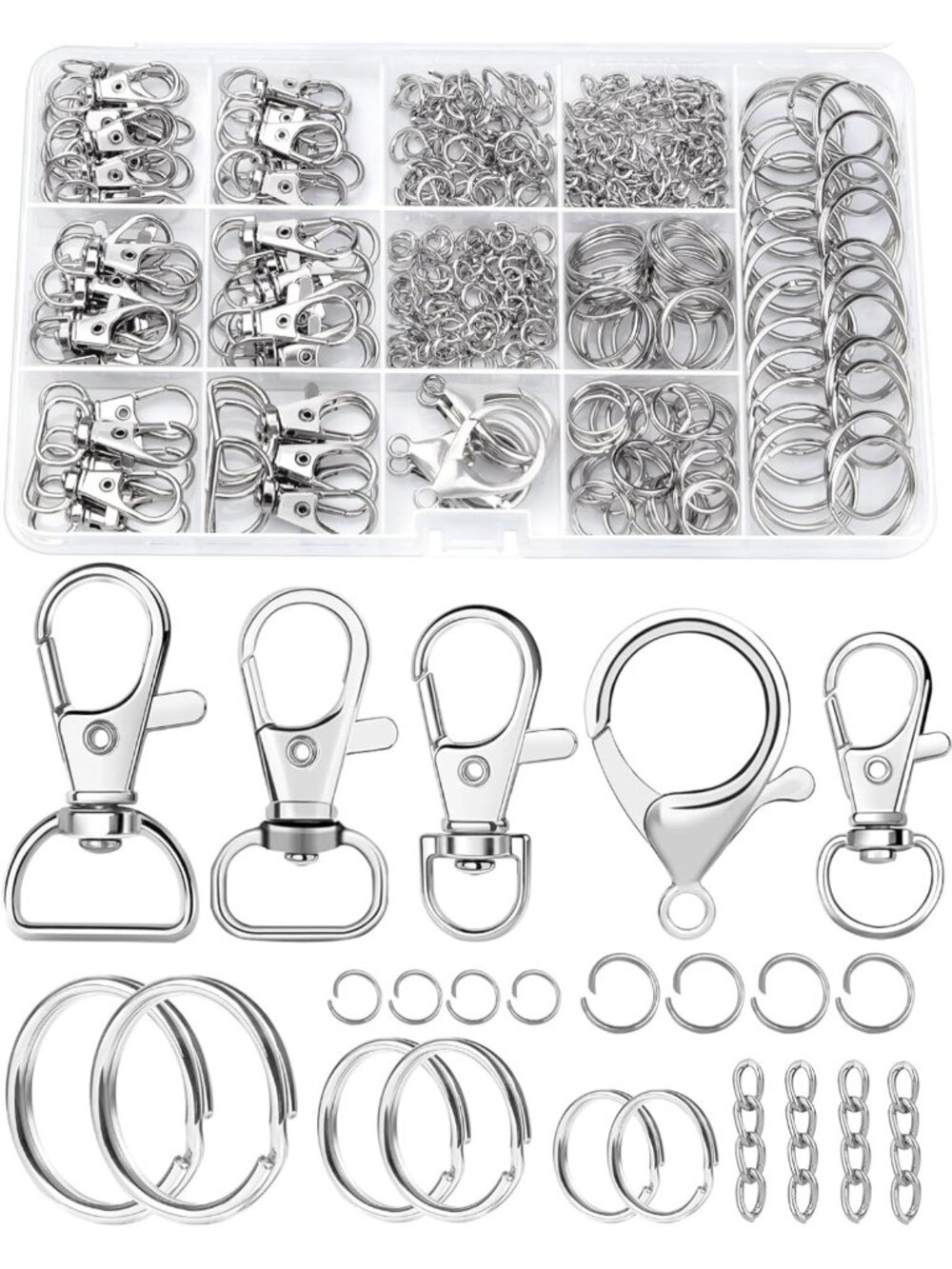 325PCS Keychain Making Kit - Silver Clips & Rings for DIY Crafts & Accessories
